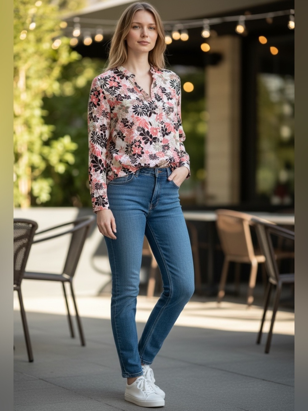 LOFT Peach/ Brown Floral Print Blouse